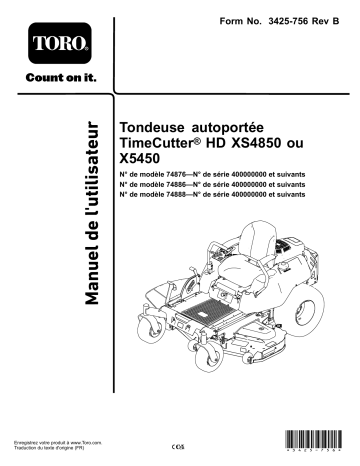 TimeCutter HD XS4850 Riding Mower | TimeCutter HD XS5450 Riding Mower | Toro TimeCutter HD X5450 Riding Mower Riding Product Manuel utilisateur | Fixfr