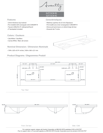 SUT73CW-RS | Avanity EUT73CW-RS 73 in. W x 22 in. D Engineered stone composite Vanity Top spécification | Fixfr