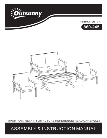 Outsunny 860-245 4-Piece Patio Wicker Sofa Set, Outdoor PE Rattan Aluminum Frame Conservatory Furniture, Coffee Table Mode d'emploi | Fixfr
