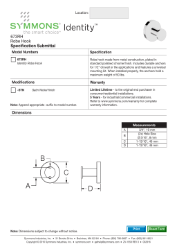 Symmons 673RH-STN Identity Wall-Mounted Bathroom Robe Hook spécification