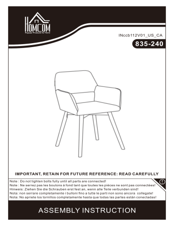 HOMCOM 835-240BU 2-Piece Blue Modern Living Room Accent Chair Mode d'emploi | Fixfr