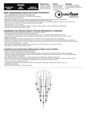 39465-016 | Eurofase 39465-030 Barletta 90-Watt Integrated LED Black Anodized Aluminum Chandelier Mode d'emploi | Fixfr