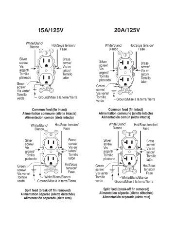 Leviton 8300-T 20 Amp Hospital Grade Extra Heavy Duty Self Grounding Duplex Outlet, Light Almond Guide d'installation | Fixfr