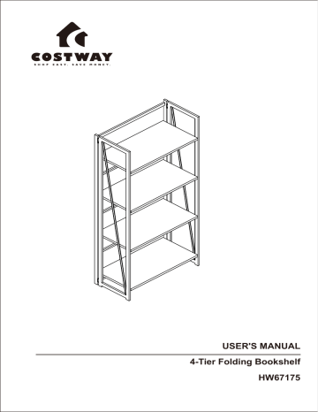 Costway HW67175 46 in. H Brown 4-Tier Folding Bookshelf No-Assembly Industrial Bookcase Display Shelves Mode d'emploi | Fixfr