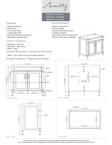 Avanity EVERETTE-VS31-WT-C Everette 31 in. W x 22 in. D x 35 in. H Bath Vanity spécification | Fixfr