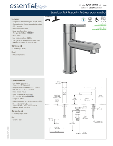 Keeney DEL21CCP Belanger Single Hole Single-Handle Bathroom Faucet spécification | Fixfr