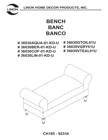 Linon Home Decor 36030COF-01-KD-U Lillian Dark Mahogany Bench Mode d'emploi | Fixfr