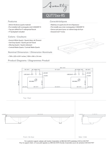 Avanity QUT73UG-RS 73 in. W x 22 in. D Quartz Vanity Top spécification | Fixfr