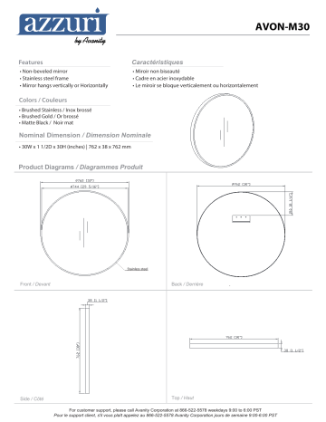 Avanity AVON-M30-BG Avon 30 in. W x 30 in. H Round Stainless Steel Framed Wall Bathroom Vanity Mirror spécification | Fixfr