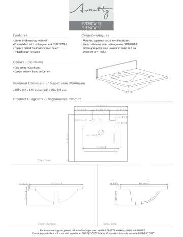 SUT25CW-RS | Avanity EUT25CW-RS 25 in. W x 22 in. D Engineered stone composite Vanity Top spécification | Fixfr