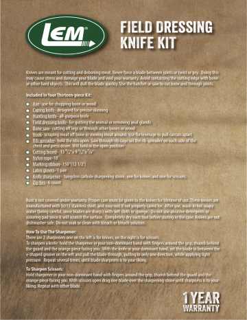 LEM 1609 14 PC Field Dressing Knife Kit Mode d'emploi | Fixfr