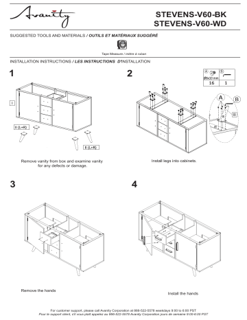 STEVENS-V60-WD | Avanity STEVENS-V60-BK Stevens 60 in. W x 21 in. D Bathroom Vanity Cabinet Only Guide d'installation | Fixfr