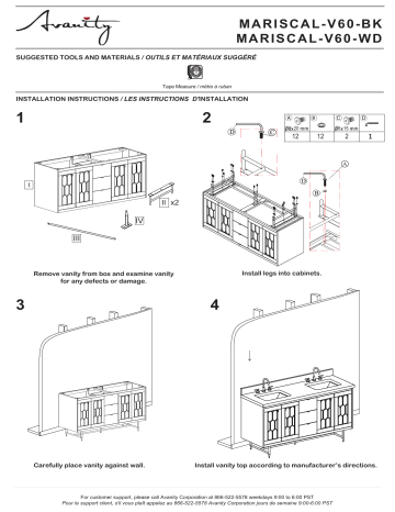 MARISCAL-V60-BK | Avanity MARISCAL-V60-WD Mariscal 60 in. W x 21 in. D Bathroom Vanity Cabinet Only Guide d'installation | Fixfr