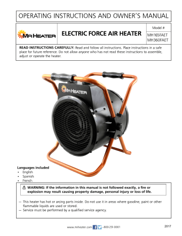 Mr. Heater MH160FAET 5,118 BTU Forced Air Portable Electric Furnace Mode d'emploi | Fixfr