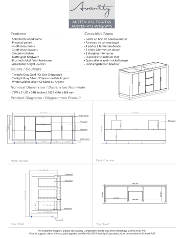 Avanity AUSTEN-V72-WTS Austen 72 in. Bath Vanity Cabinet Only spécification | Fixfr