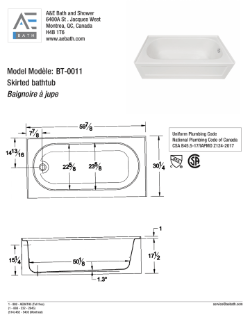 240211 | Unbranded 240237 Lyra 60 in. Acrylic Right Drain Rectangular Alcove Bathtub spécification | Fixfr