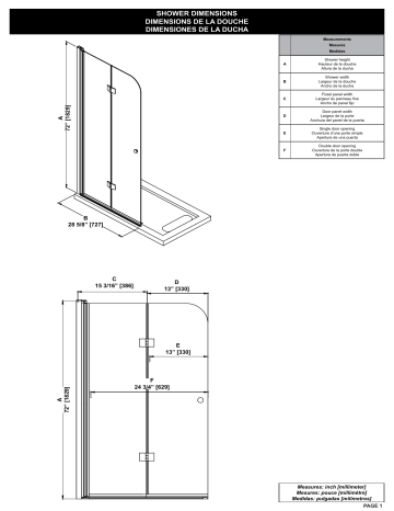 15SGP-SALL30-SA | OVE Decors 15SGP-SALL34-SA Sally 33.5 in. W x 72 in. H Bi-Fold Frameless Shower Door spécification | Fixfr