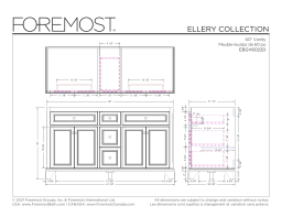 Foremost EBGV6022D Ellery 61.125 in. W x 22.125 in. D x 32 in. H Bath Vanity Cabinet without Top spécification