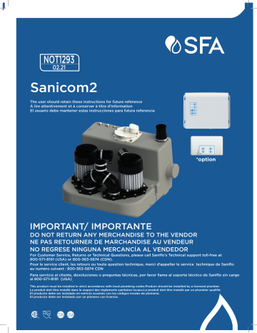 Saniflo 028 Duplex 2 gpm 2 hp 220V Commercial Water Pump Mode d'emploi | Fixfr