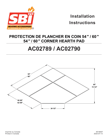 Unbranded AC02789 54 in. Black Steel Hearth Pad for Corner Installation Guide d'installation | Fixfr