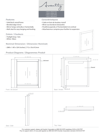 Avanity 170512-M28-WTG Allie 28 in. W x 32.00 in. H Framed Rectangular Beveled Edge Bathroom Vanity Mirror spécification | Fixfr