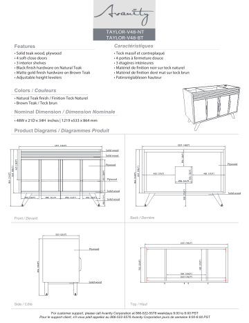 Avanity TAYLOR-V48-NT Taylor 48 in. W x 21 in. D Bath Vanity Cabinet Only spécification | Fixfr