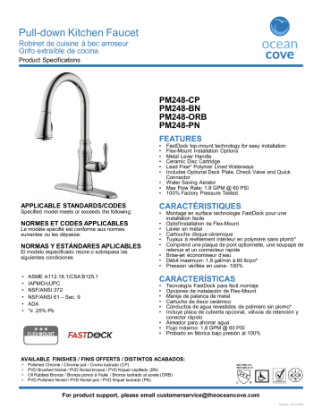 OCEAN COVE PM248-PN Sophisticated Traditional Single-Handle Pull-Down Sprayer Kitchen Faucet spécification | Fixfr