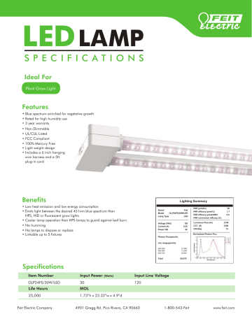 Feit Electric GLP24FS/30W/LED 2 ft. 2-Light 30-Watt White Full Spectrum Daylight LED Non-Dimmable Indoor Linkable Plant Grow Light Fixture spécification | Fixfr
