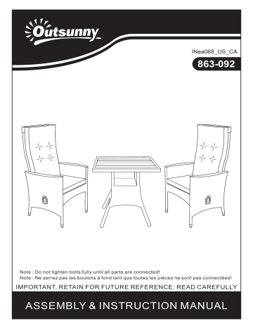 863-092DB | Outsunny 863-092CW 3-Pieces Patio PE Rattan Wicker Patio Conversation Furniture Set Mode d'emploi | Fixfr
