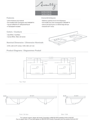 SUT61CW-RS | Avanity EUT61CW-RS 61 in. W x 22 in. D Engineered stone composite Vanity Top spécification | Fixfr