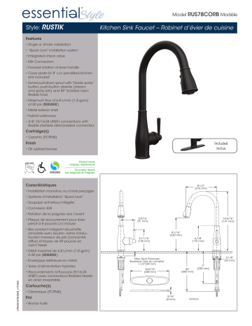 Keeney RUS78CORB Belanger RUS78CORB Single Handle Pull-Down Sprayer Kitchen Faucet spécification | Fixfr