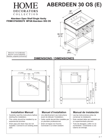 Home Decorators Collection 9784500270 Aberdeen 30 in. W Open Shelf Vanity spécification | Fixfr