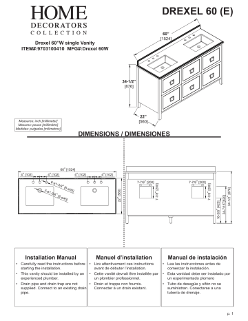 Home Decorators Collection 9703100410 Drexel 60 in. W Vanity spécification | Fixfr