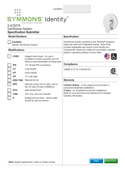 Symmons S-6700TS-TRM-STN Identity 1-Handle Tub/Shower Valve Trim spécification