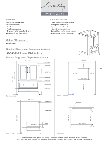 Avanity EVERETTE-VS25-WD-C Everette 25 in. W x 22 in. D x 35 in. H Bath Vanity spécification | Fixfr