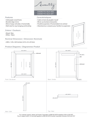 Avanity EVERETTE-M24-WT Everette 24 in. W x 32 in. H Rectangular Wood Framed Wall Bathroom Vanity Mirror spécification | Fixfr