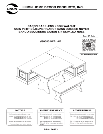 Linon Home Decor THD03552 Jake 3-Piece Wood Top Walnut Backless Corner L- Nook Set Mode d'emploi | Fixfr