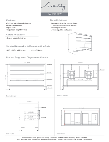 Avanity KAI-VS49-BRW Kai 49 in. W x 22 in. D x 35 in. H Bath Vanity spécification | Fixfr