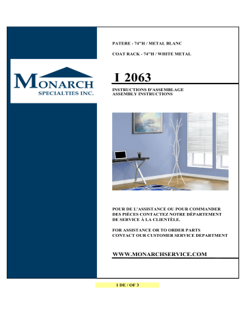 Monarch Specialties I 2063 White 8-Hook Coat Rack Mode d'emploi | Fixfr