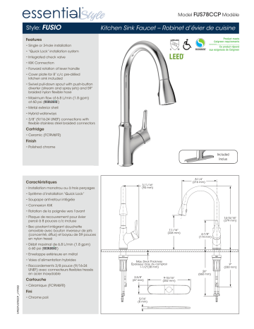 Keeney FUS78CCP Belanger Single-Handle Pull-Down Sprayer Kitchen Faucet spécification | Fixfr