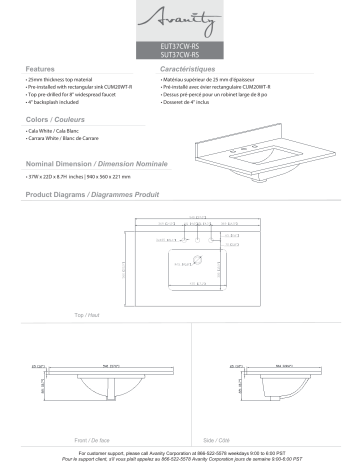 Avanity SUT37CW-RS 37 in. W x 22 in. D Marble Vanity Top spécification | Fixfr