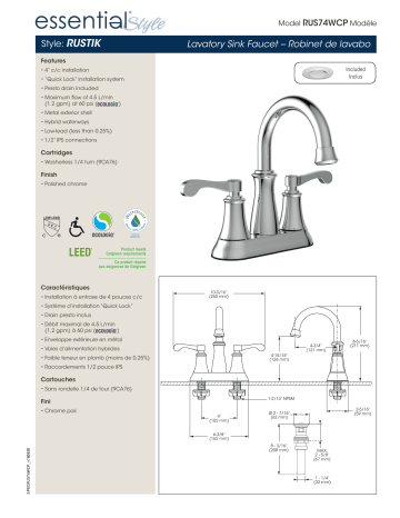 Keeney RUS74WCP Belanger 4 in. Centerset 2-Handle Bathroom Faucet spécification | Fixfr
