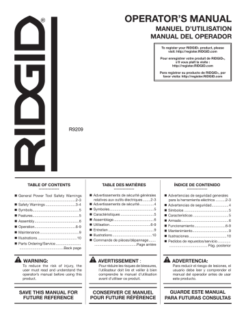 RIDGID R9209 18V Brushless Cordless 2-Tool Combo Kit Mode d'emploi | Fixfr
