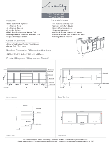 Avanity TAYLOR-V72-NT Taylor 72 in. W x 21 in. D Bath Vanity Cabinet Only spécification | Fixfr