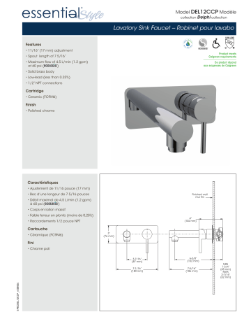 Keeney DEL12CCP Belanger Single Handle Wall Mount Bathroom Faucet spécification | Fixfr