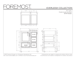 Foremost EHWV3022D Everleigh 30 in. W x 22 in. D x 33.4 in. H Bath Vanity Cabinet Only spécification