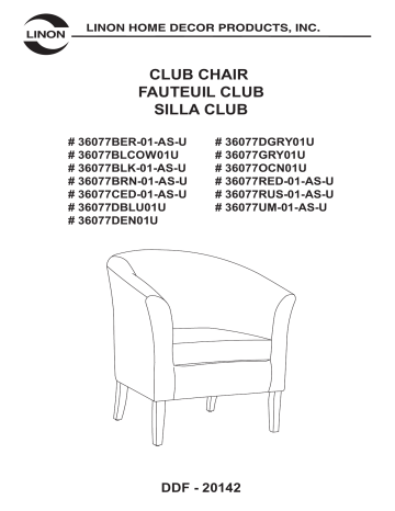Linon Home Decor THD03664 Primm Denim Club Chair Mode d'emploi | Fixfr