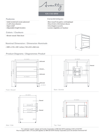 Avanity KAI-VS31-BRW Kai 31 in. W x 22 in. D x 35 in. H Bath Vanity spécification | Fixfr