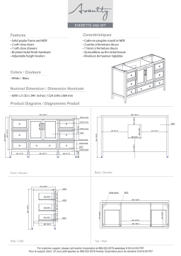 Avanity EVERETTE-V60-WT Everette 60 in. W x 21.5 in. D x 34 in. H Bath Vanity Cabinet without Top spécification