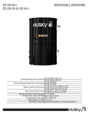 Husky ECO-150I-NA-ENSG Eco Central Vacuum spécification | Fixfr